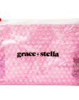 A grace & stella pouch with the text "grace stella".