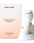 A 3-in-1 spin brush for skincare by grace & stella, positioned next to its packaging.