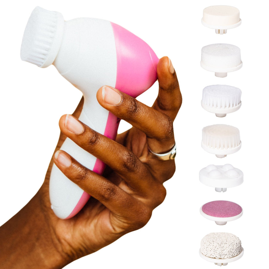 A handheld facial 7-in-1 spin brush with interchangeable heads by grace & stella.