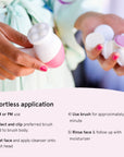 A person demonstrates the use of a skincare product with a Grace & Stella 7-in-1 Facial Spin Brush.