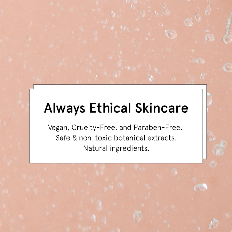 Promotional image for vegan and cruelty-free skincare with botanical extracts and a grace & stella 7-in-1 spin brush on a water droplet background.