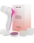 Facial 7-in-1 spin brush set with various attachments displayed next to its Grace & Stella packaging.