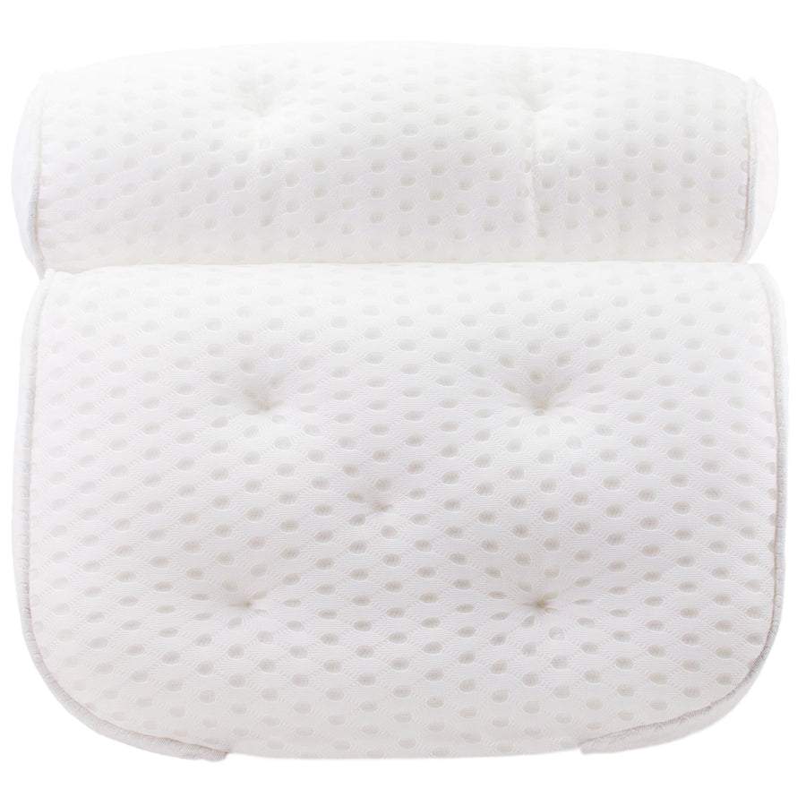White contoured memory foam grace & stella bath pillow isolated on a white background, designed for comfort and relaxation.