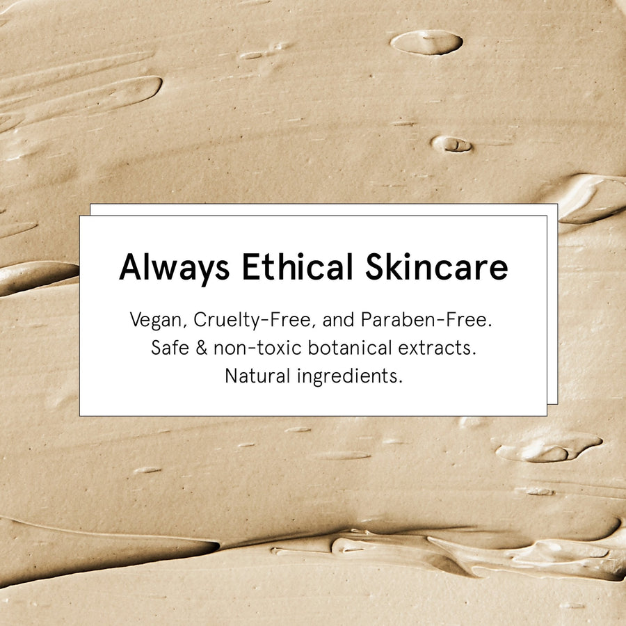 Promotional image for ethical skincare products highlighting vegan, cruelty-free, and paraben-free qualities on a natural ingredient backdrop featuring Grace & Stella's Dead Sea Mud Mask.