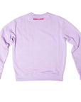 Grace & Stella feel-good club lilac crewneck sweater with a small red logo on the chest, displayed on a white background.