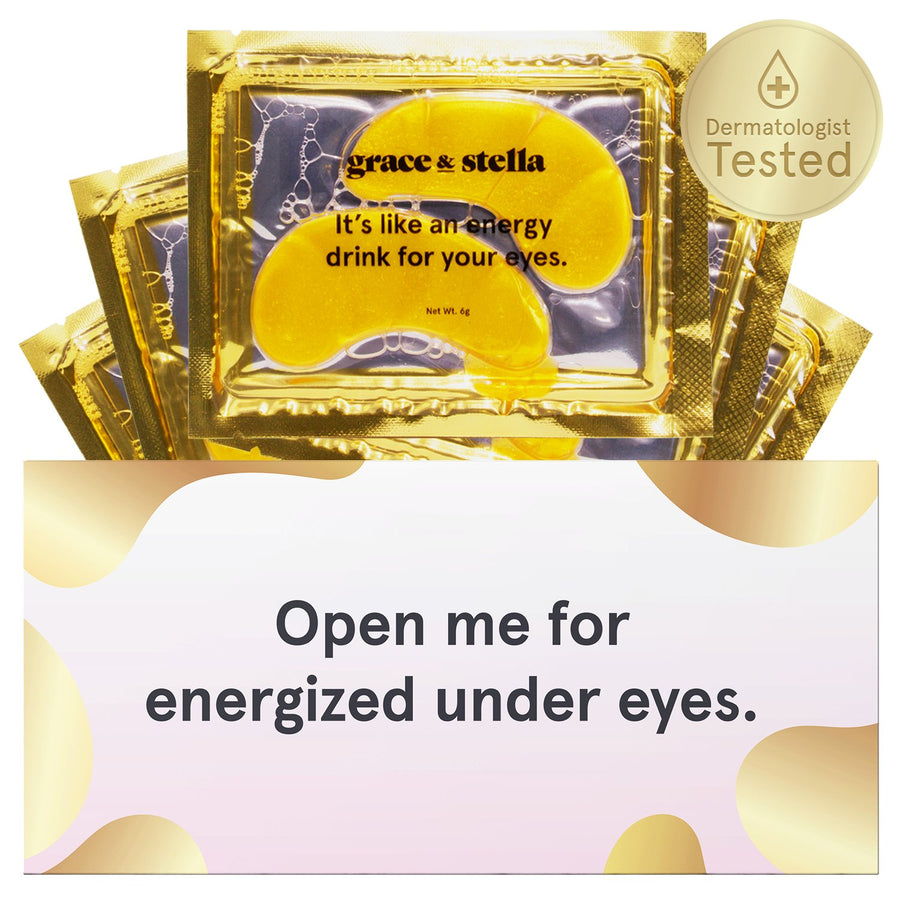 A collection of eye masks from grace & stella with the tagline "it's like an energy drink for your eyes.