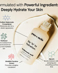 A promotional image showcasing Grace & Stella's hyaluronic acid serum with highlighted active ingredients for hydration, firmness, and skin benefits.
