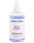 A bottle of grace & stella Lavender Nights spray with the slogan "spray all night," perfect for relaxation and aromatherapy.
