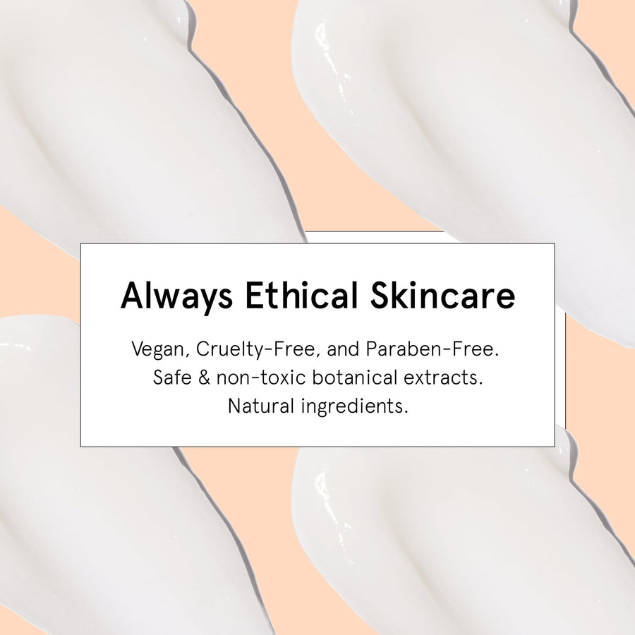 Advertisement for ethical skincare and hair treatment products highlighting vegan, cruelty-free, and paraben-free ingredients with a focus on nourishing ingredients and natural botanical extracts including the "Rescue My Hair Mask" from Grace & Stella.