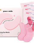 Packaging and packets of moisturizing pink eye masks for dry undereyes by Grace & Stella.