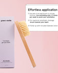 A grace & stella dry brush free gift for exfoliation is placed next to a package with the words 'effortless application'.