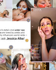 Watch as Jessica Alba demonstrates a makeup tutorial on Instagram focusing on hydration and reducing dark circles with grace & stella energy drink eye masks.