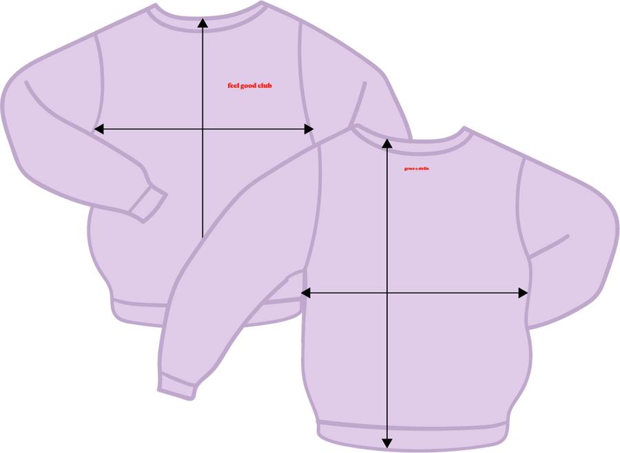 The measurements of a feel-good club lilac crewneck sweater by grace & stella.