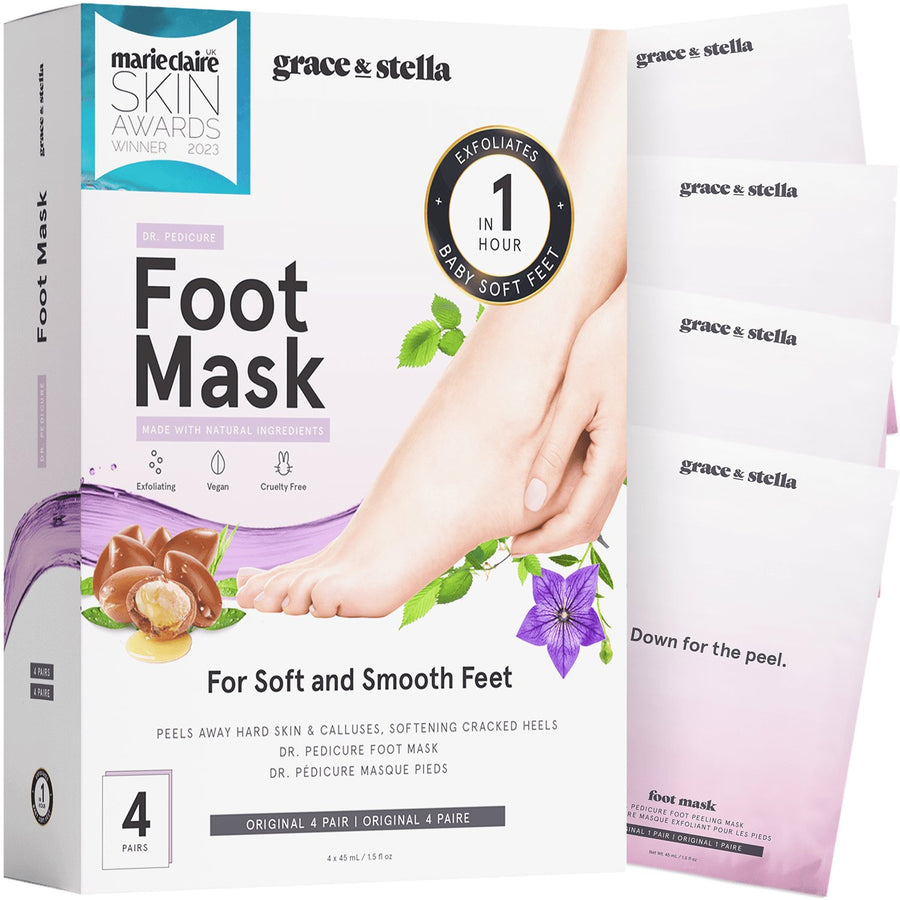 foot peeling mask (4 pairs) free gift - grace & stella