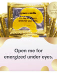 Open me for a free sample set of grace & stella eye masks (6 pairs) to reduce dark circles and provide hydration to the under eyes.