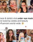 A collage showcasing various women using Grace & Stella's pink under-eye masks, highlighting the pink eye masks' popularity with beauty influencers and celebrities.