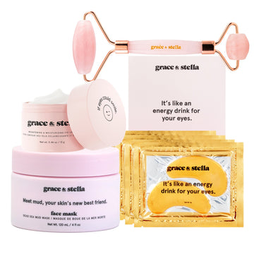 Skincare products with the energizing set by grace & stella, including eye cream.